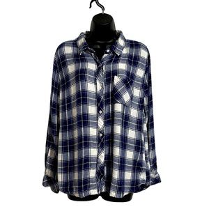 Rails Blue Plaid Button Down Long Sleeve Soft Top Sz L